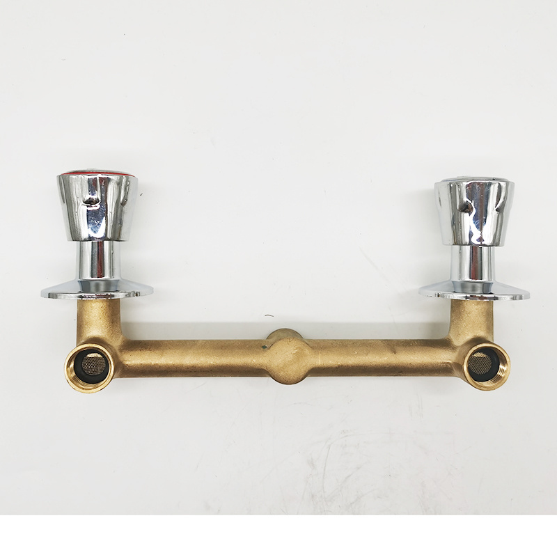 Green valve-Wall Mounted Two Handle Vanity Faucet Solid Brass Basin Mixer Faucet and Rough in Valve