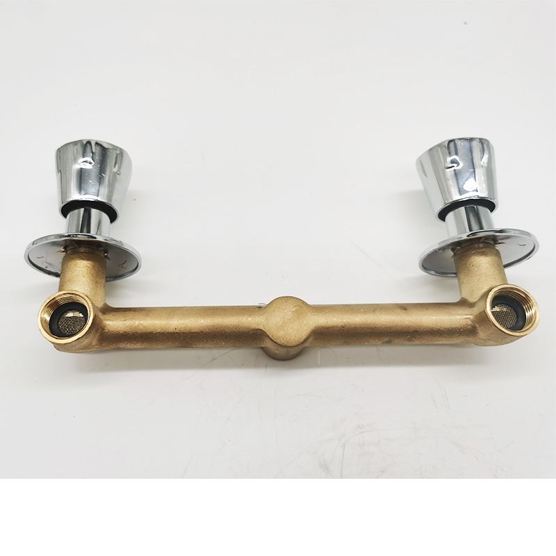 Green valve-Wall Mounted Two Handle Vanity Faucet Solid Brass Basin Mixer Faucet and Rough in Valve