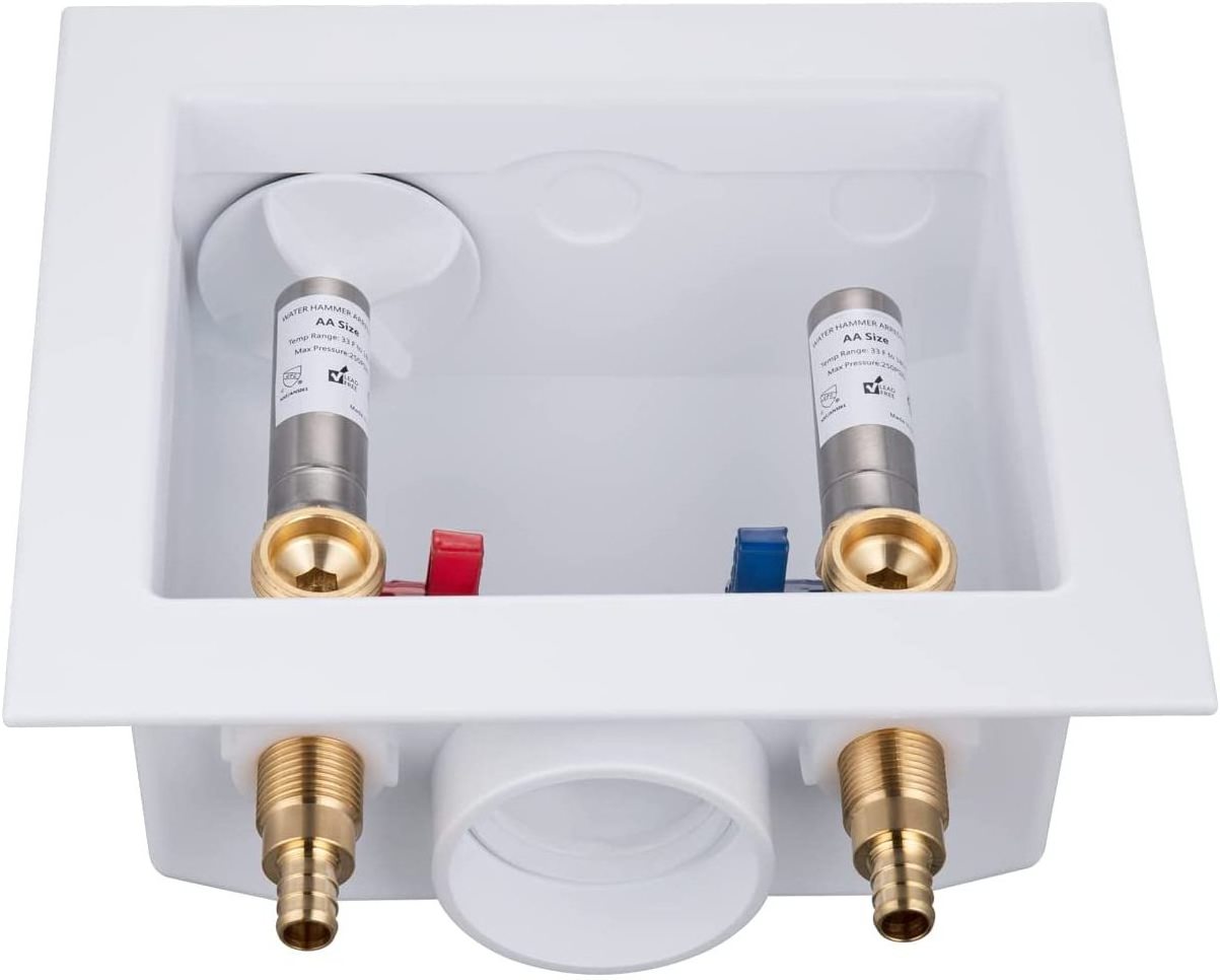 Washing Machine Outlet Box with Water Hammer Arrestor and Valves, Inlet 1/2 in. PEX F1807 Adapter, Outlet 3/4 in. Male Thread