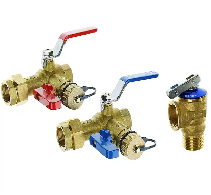 IPS Isolator Tankless Water Heater Service Valve Kit with Pressure Relief Valve, Clean Brass 3-4inch