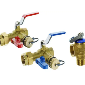 IPS Isolator Tankless Water Heater Service Valve Kit with Pressure Relief Valve, Clean Brass 3-4inch