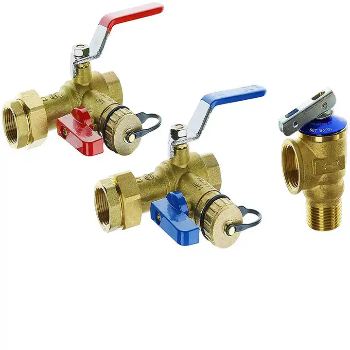 Green Valves Hydro Master 3/4-inch Ips Isolator Tankless Water Heater Service Valve Kit With Pressure Relief Valve,Clean Brass