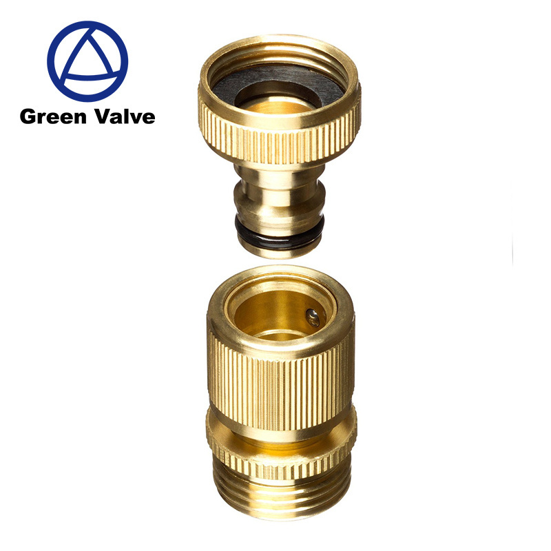 Green-GutenTop 3/4 inch GHT Brass Easy Connect Fitting Male and Female Garden Hose Quick Connector.