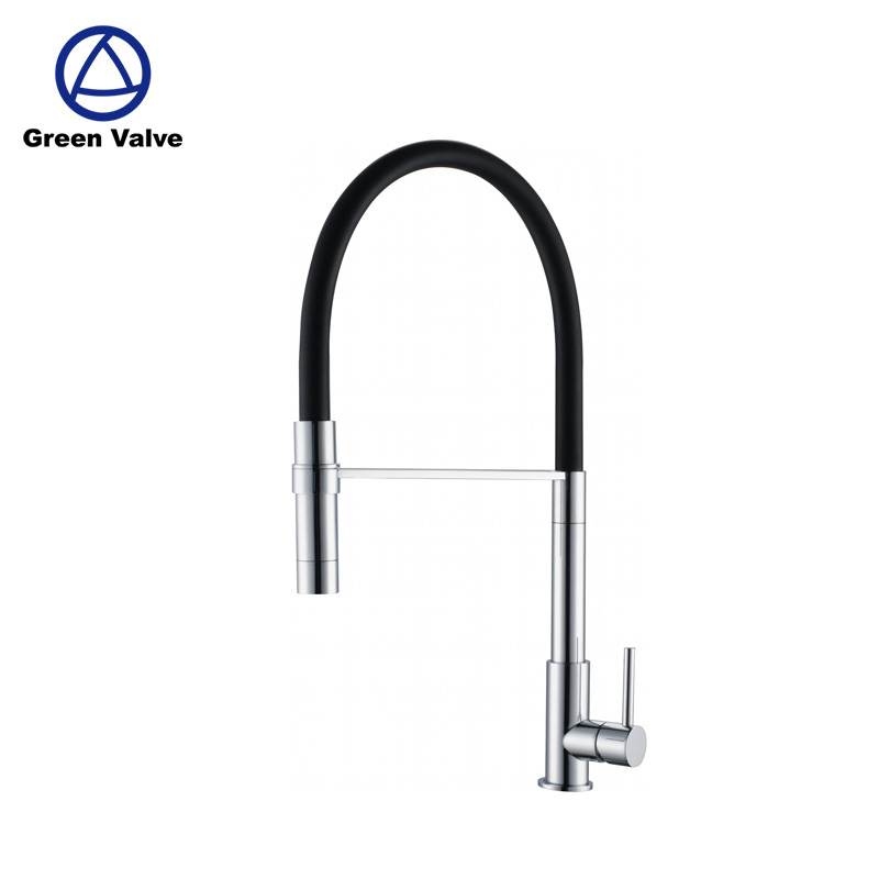 Green-New design Long Spout Kitchen Faucet Taps With Black Flexible Silicone Hose