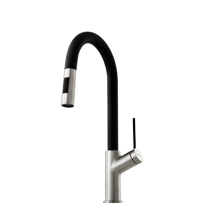 Green-New design Long Spout Kitchen Faucet Taps With Black Flexible Silicone Hose