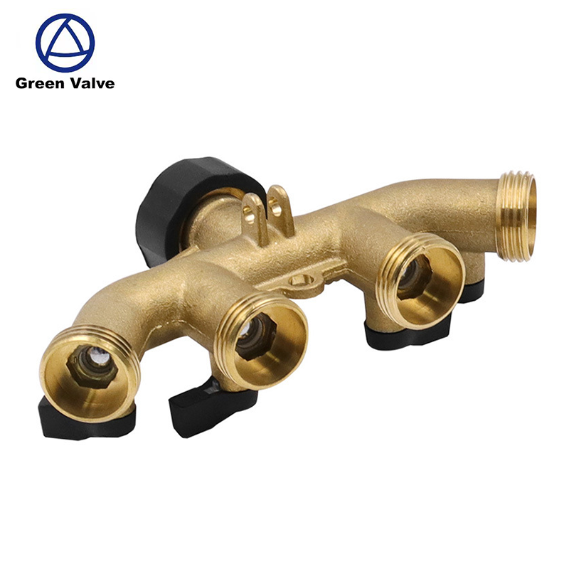 Green valve high quality Garden four way ball valve  4 Way Garden Hose Valve