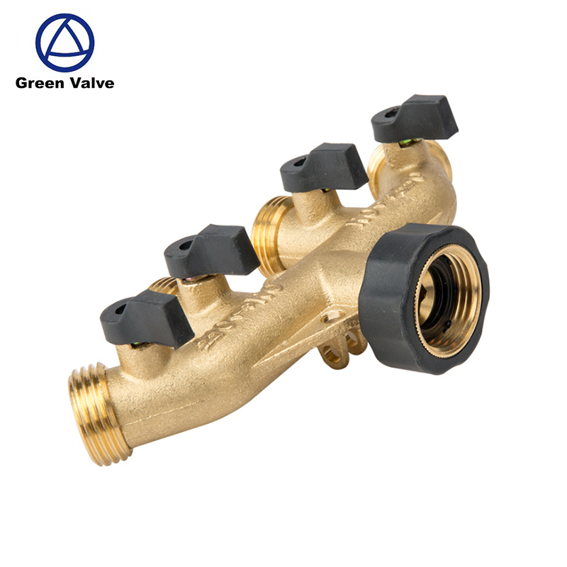 Green valve high quality Garden four way ball valve  4 Way Garden Hose Valve