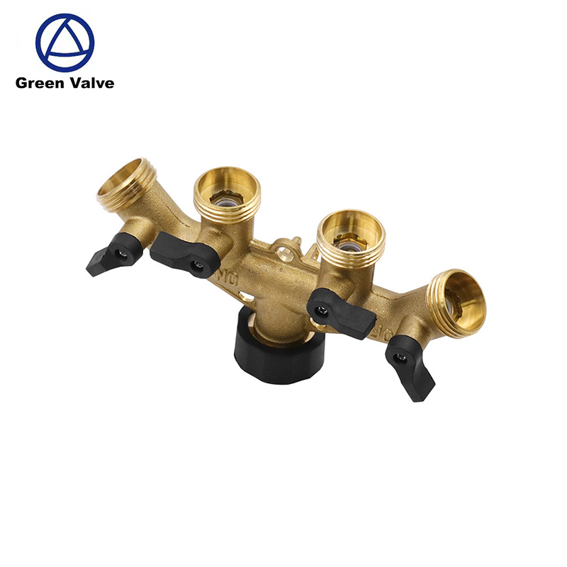 Green valve high quality Garden four way ball valve  4 Way Garden Hose Valve