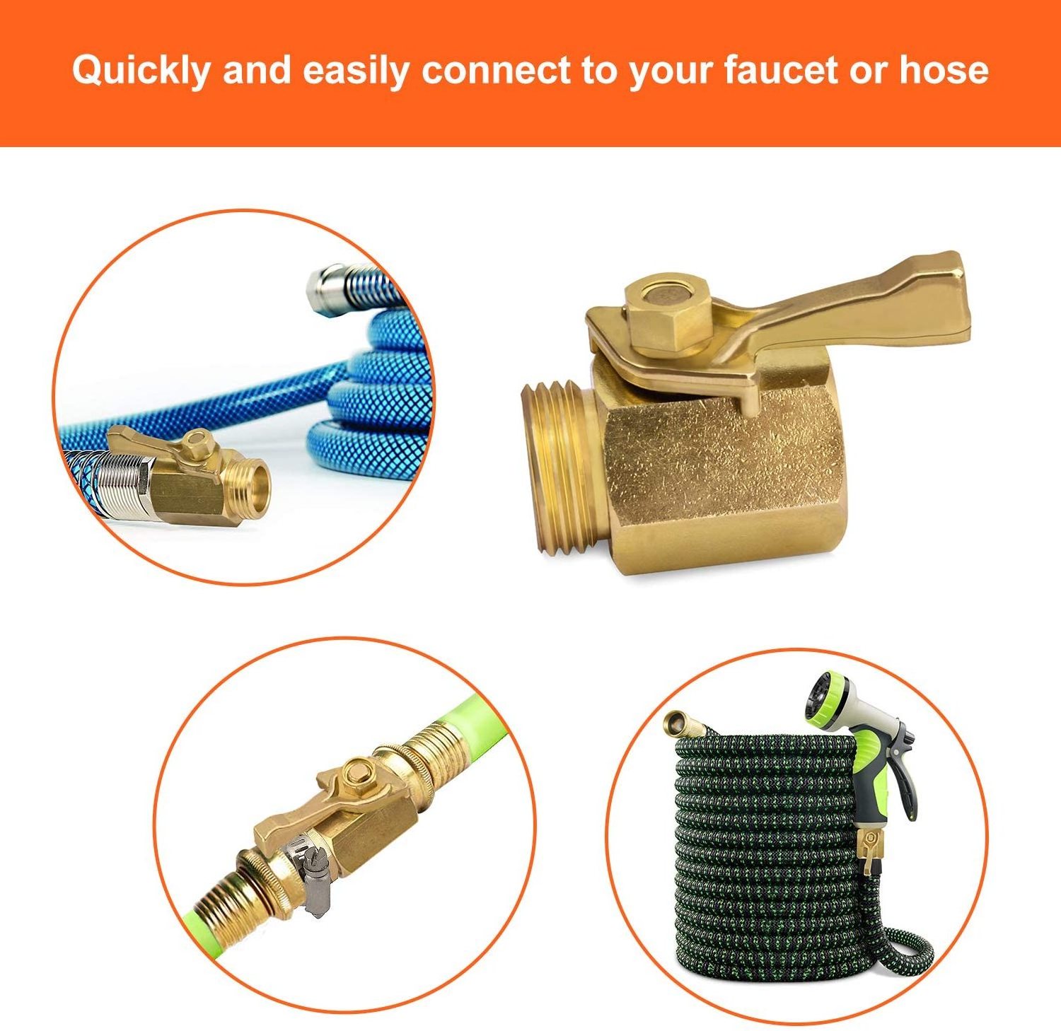 Green Valve Heavy Duty Brass Garden Hose Shut Off Valve, 3/4 Inch, 2-Pack with 2 Hose Washers