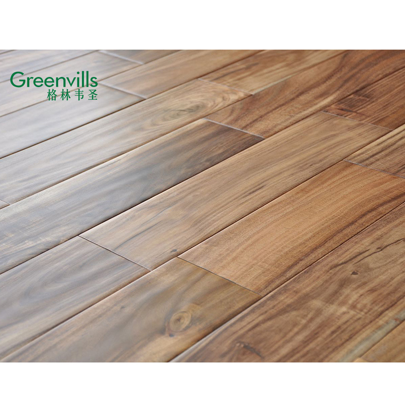 Popular in USA market!  Golden hand scraped small leaf acacia hardwood flooring, Long lasting natural solid wood floor