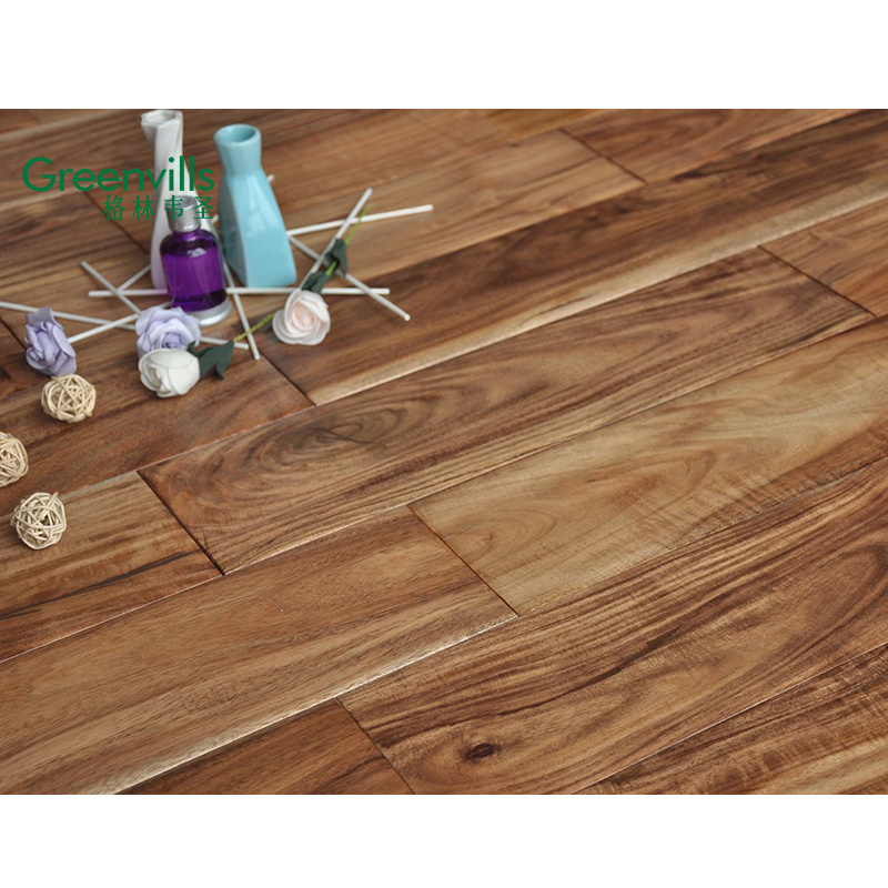 Popular in USA market!  Golden hand scraped small leaf acacia hardwood flooring, Long lasting natural solid wood floor