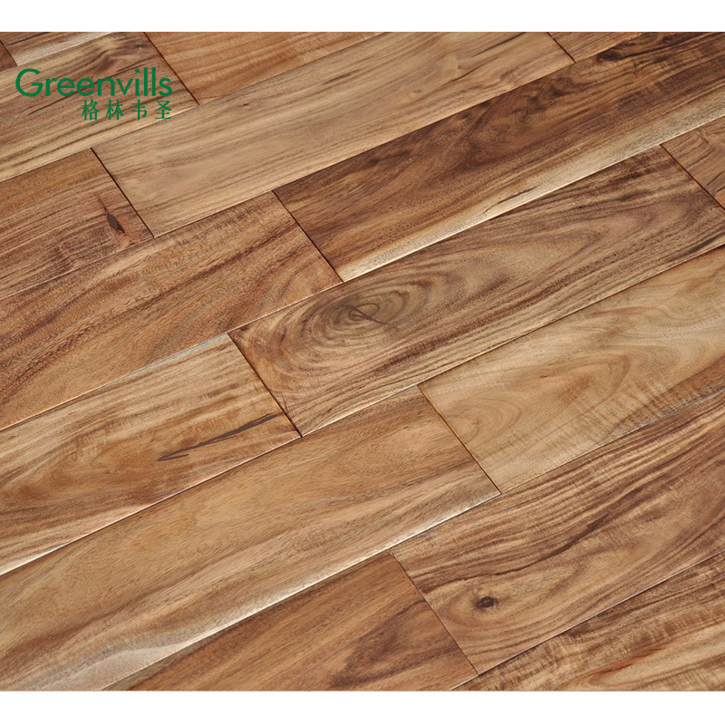 Popular in USA market!  Golden hand scraped small leaf acacia hardwood flooring, Long lasting natural solid wood floor