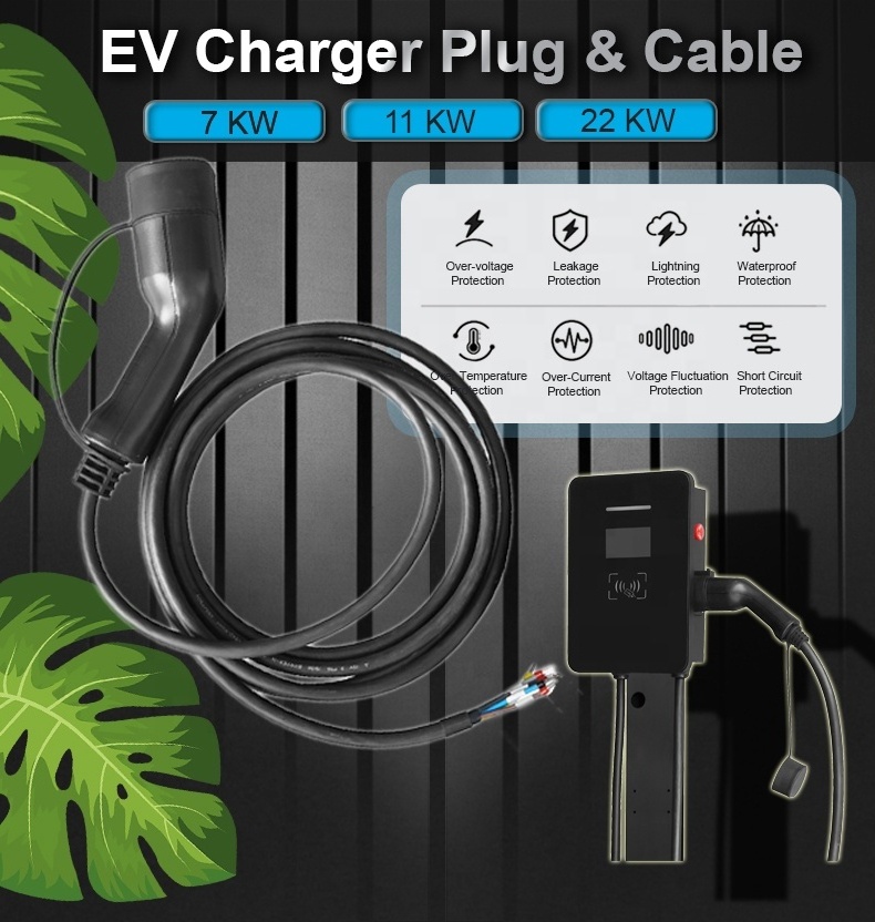 Silver Plated Brass 16A 1 Phase 3.5KW Electric Vehicle Charging European Standard AC EV Charger Cable 32A 7KW Car EV Cables