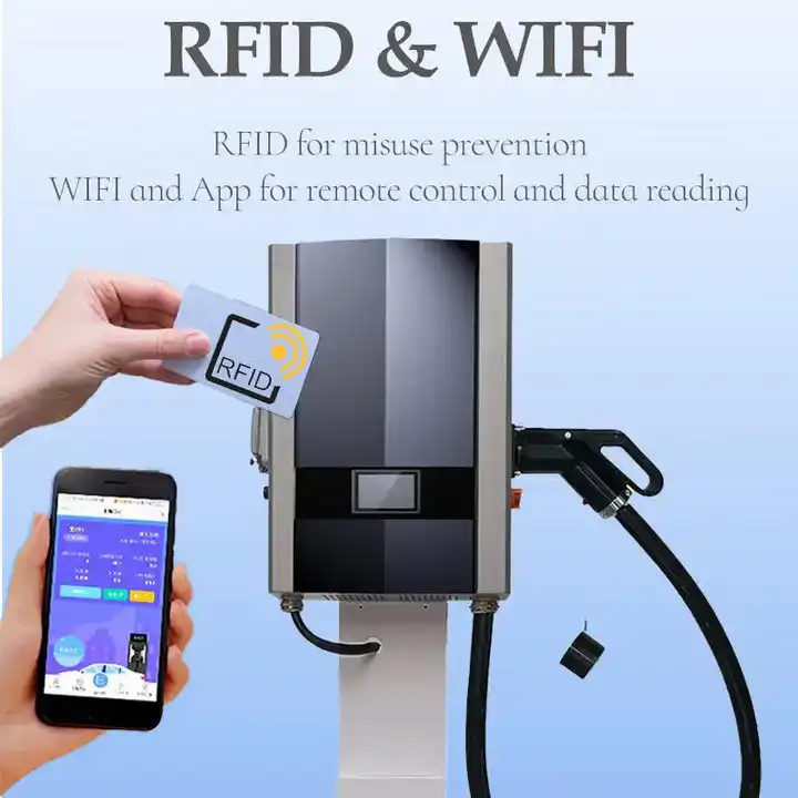 leakage protection touch screen rifd card ocpp dc ev charger cable retractor evse electric vehicle charging station