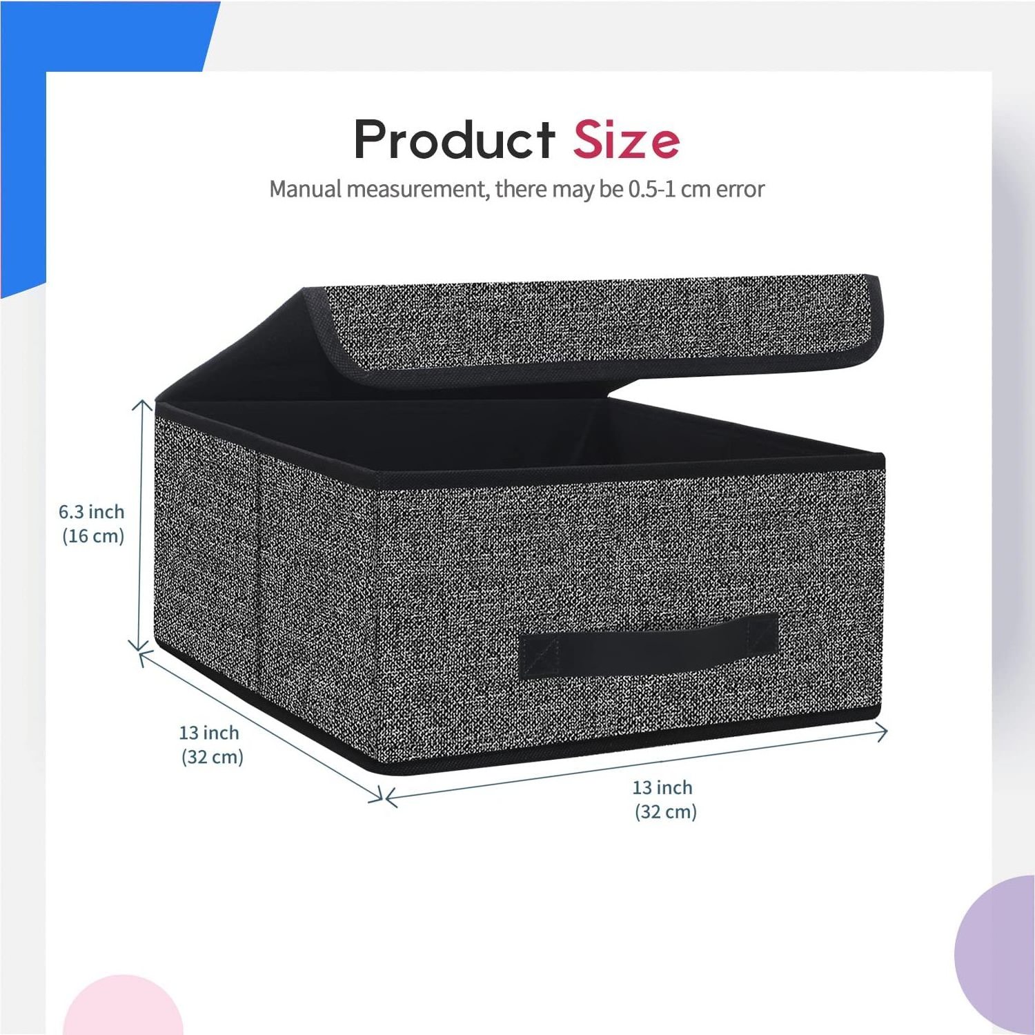 Foldable Storage Bins Cubes Boxes with Lid - Storage Box Cube Cubby Basket Closet Organizer Pack of Two with Leather Handles for