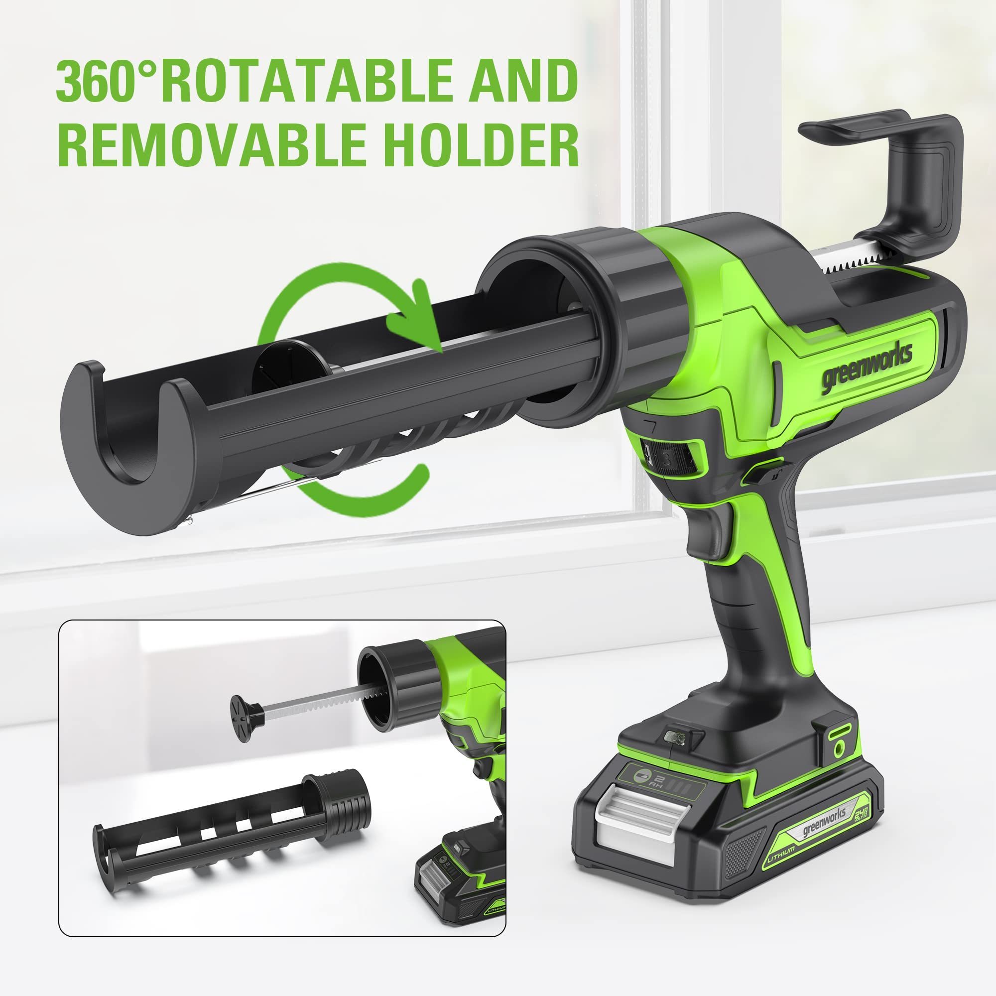 24V Cordless 10 oz. Caulk & Adhesive Gun 6-Speed Anti-Dripping with 2.0Ah USB Battery and Charger