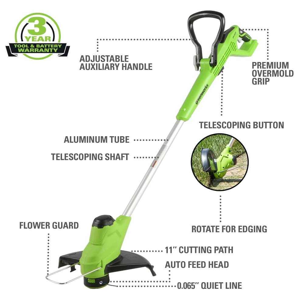 Greenworks 24V 11 Inch String Trimmer 2Ah USB Battery and Charger Included