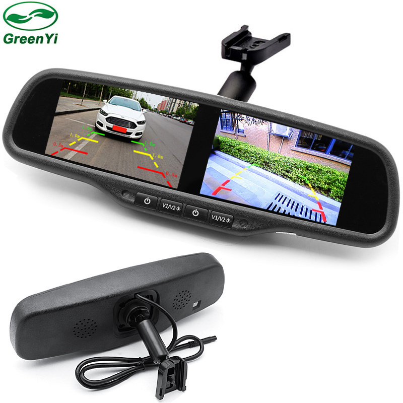 GreenYi 4.3 Inch Dual HD Display Screen Car Rear View Monitor Interior Mirror Monitor for Rear View Camera 4 CH Video Input