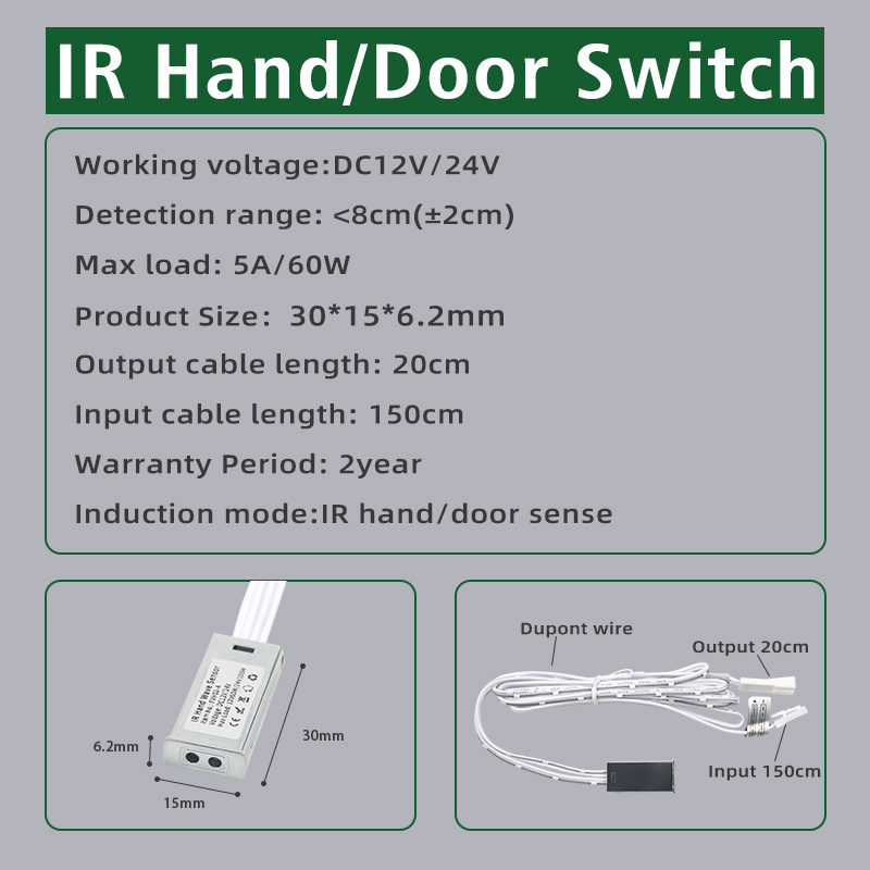 GREESON Mounting Surface dc12v-24v Proximity Touchless Ir Door Motion Sensor Switch Hand Wave sensor switch for Cabinet Lights