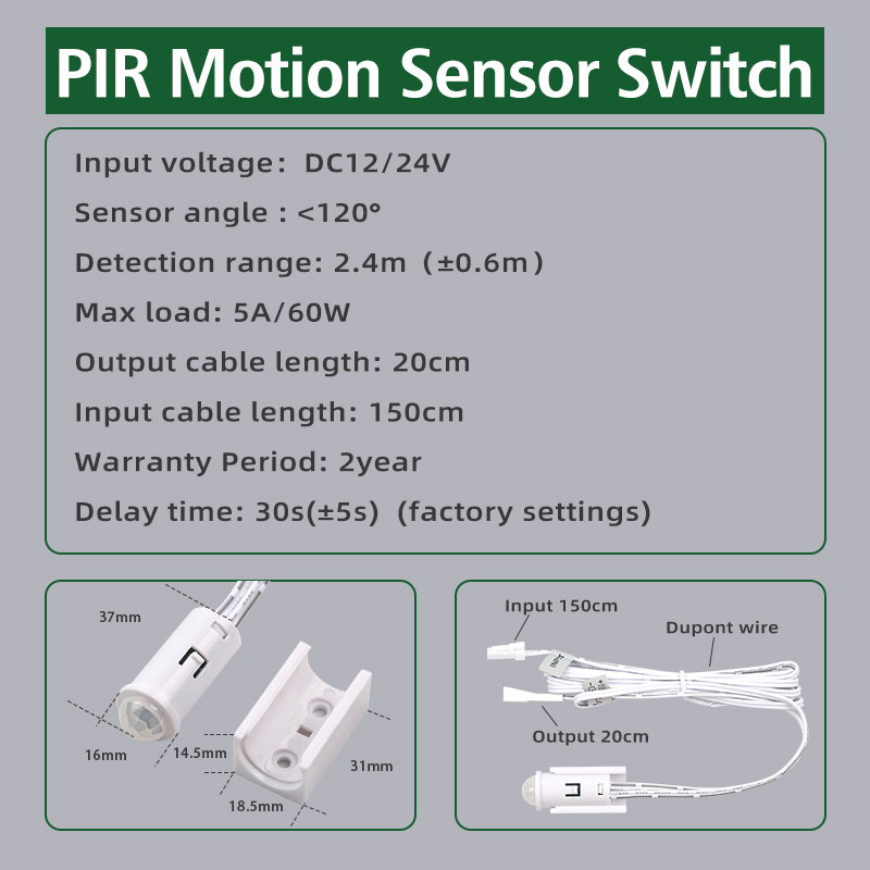 GREESON High Quality dc12V Pir Sensor Detector Smart Switch 5A 60W Led Pir Infrared Motion Sensor Light Switch for Cabinet light