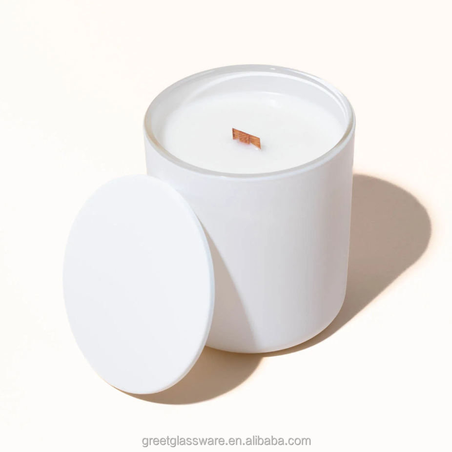 Luxury Frosted  8oz 12oz Custom Brand Logo Wholesale Eco Friendly White Glass Candle Jars With Lids For Candle Making