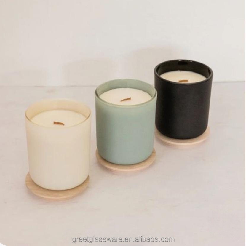 Wholesale Aura Votive Container Round Bottom Matte Glass Candle Empty Jars Luxury With Metal Bamboo Wooden Lid For Candle Making