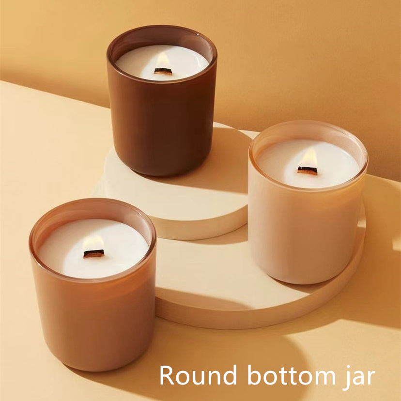 Luxury Gray Beige Candle Container Round Bottom Jars For Candle Making Decorative Custom Glass Candle Jars With Curved Bottom