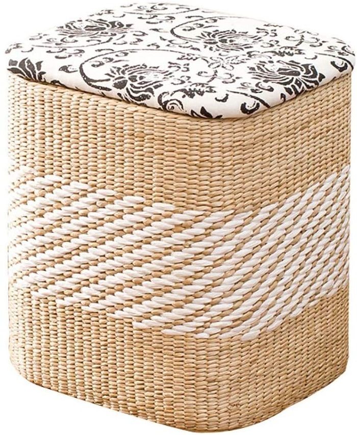 Sofa Stool Storage Stool Rattan Straw Shoe Bench Laundry Hamper Basket Finishing Storage Box Sundries Organizer Basket with Lid