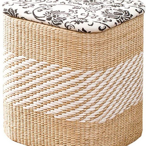 Sofa Stool Storage Stool Rattan Straw Shoe Bench Laundry Hamper Basket Finishing Storage Box Sundries Organizer Basket with Lid