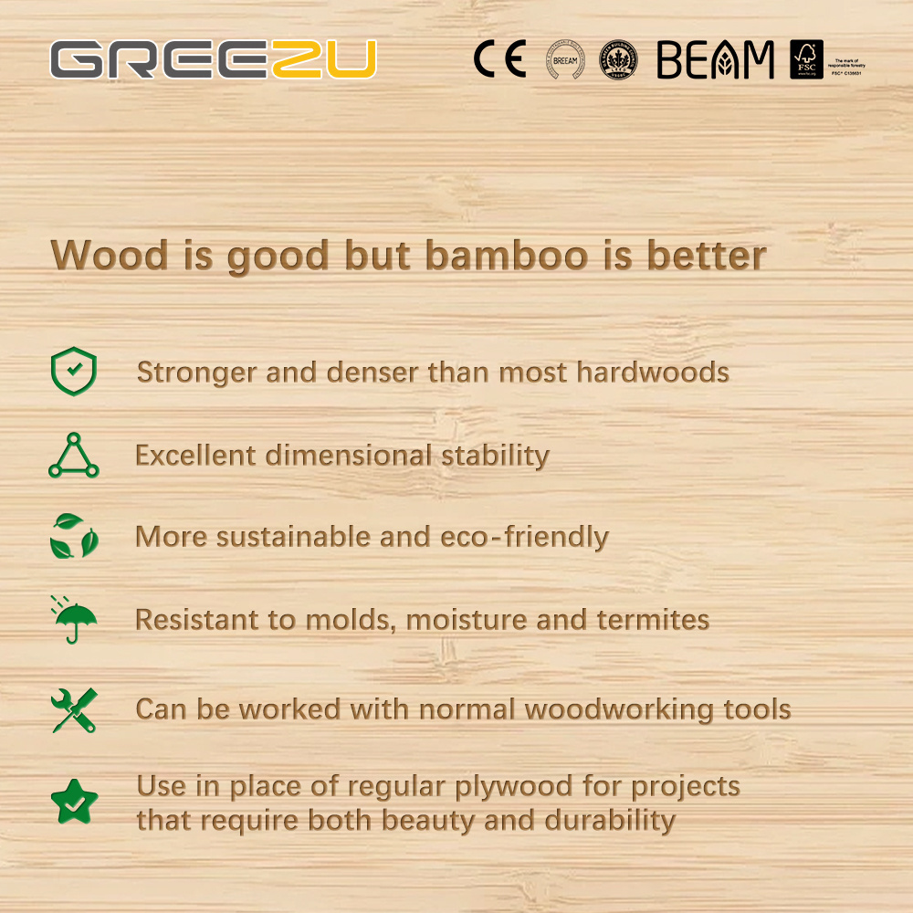 Greezu FSC natural bamboo plywood sheet 4 x 8 bambu plywood cross laminated vertical bamboo wood sheets for furniture