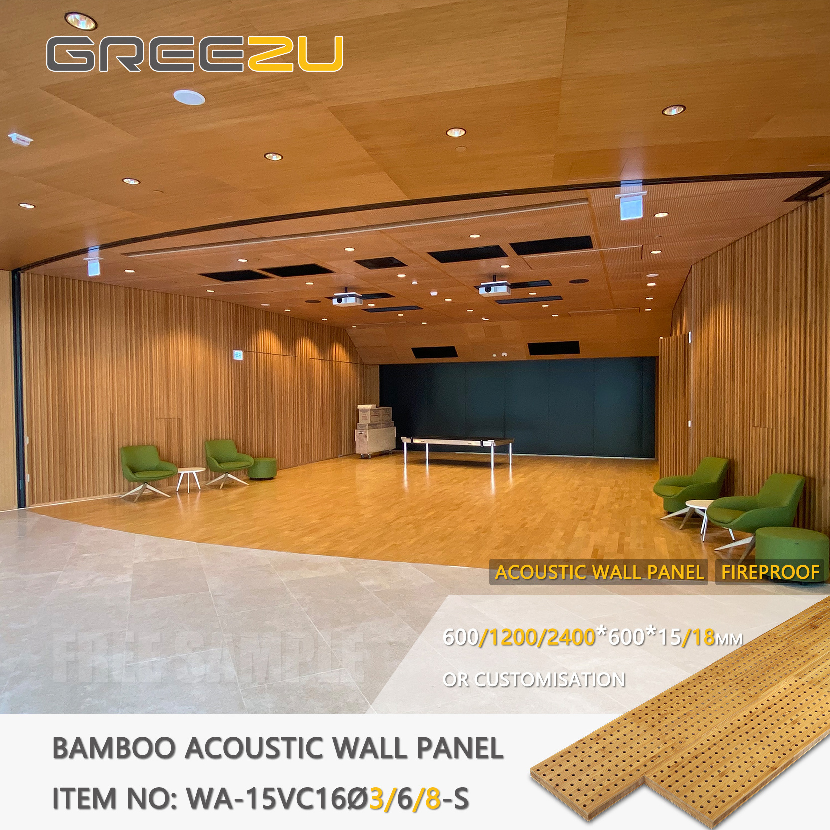 Modern Interior Durable High Quality Soundproofing Material Bamboo Acoustic Panel for Studio Equipment Wall Panels