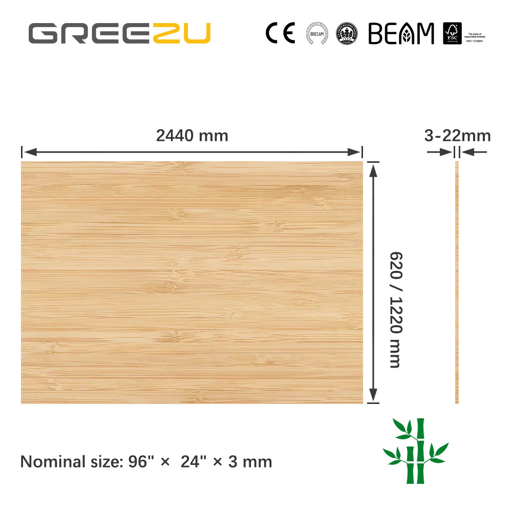 Factory custom thickness FSC bamboo plywood boards panels natural raw materials Craft bamboo plywood sheet for furniture 3mm