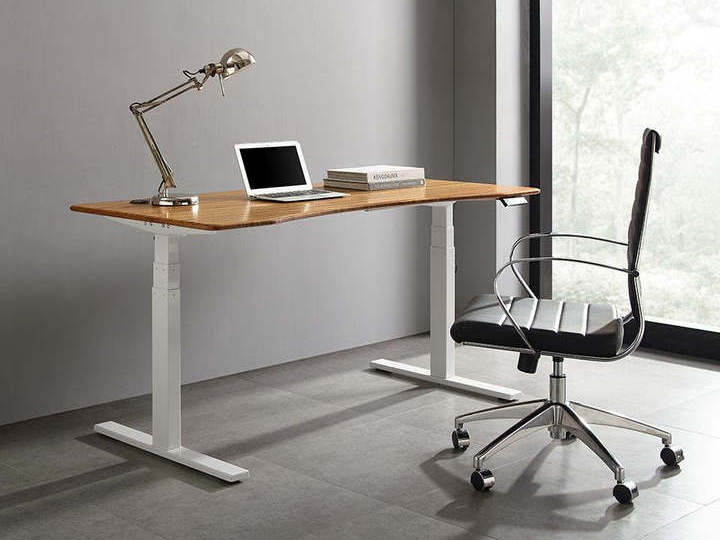 Greezu Bamboo office table up lift White frame height adjustable lifting Modern boss desk for study