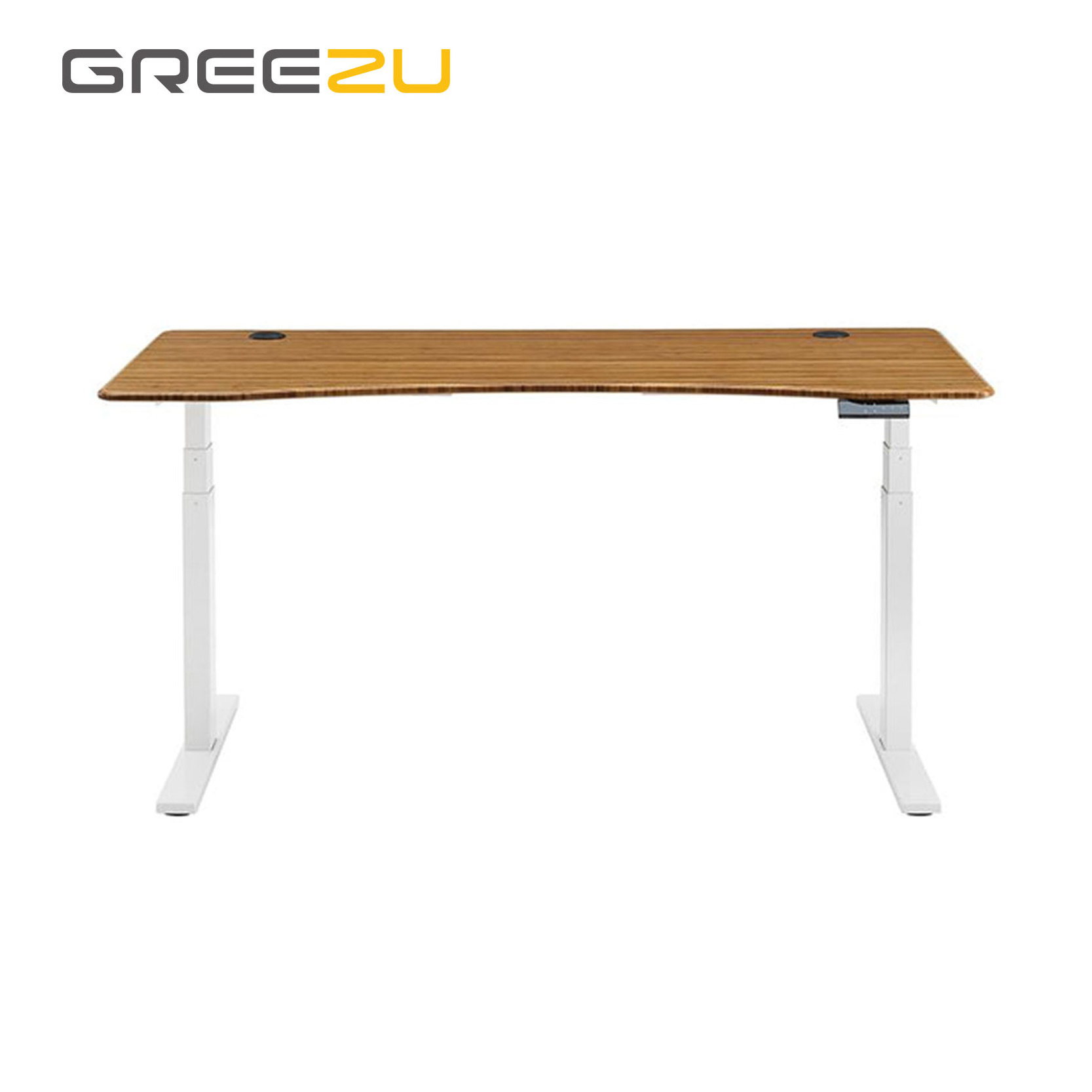 Greezu Bamboo office table up lift White frame height adjustable lifting Modern boss desk for study