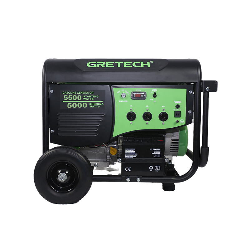 Gretech JL650012 turbine electric start rechargeable battery electric generator gasoline 380v 5kw for sale