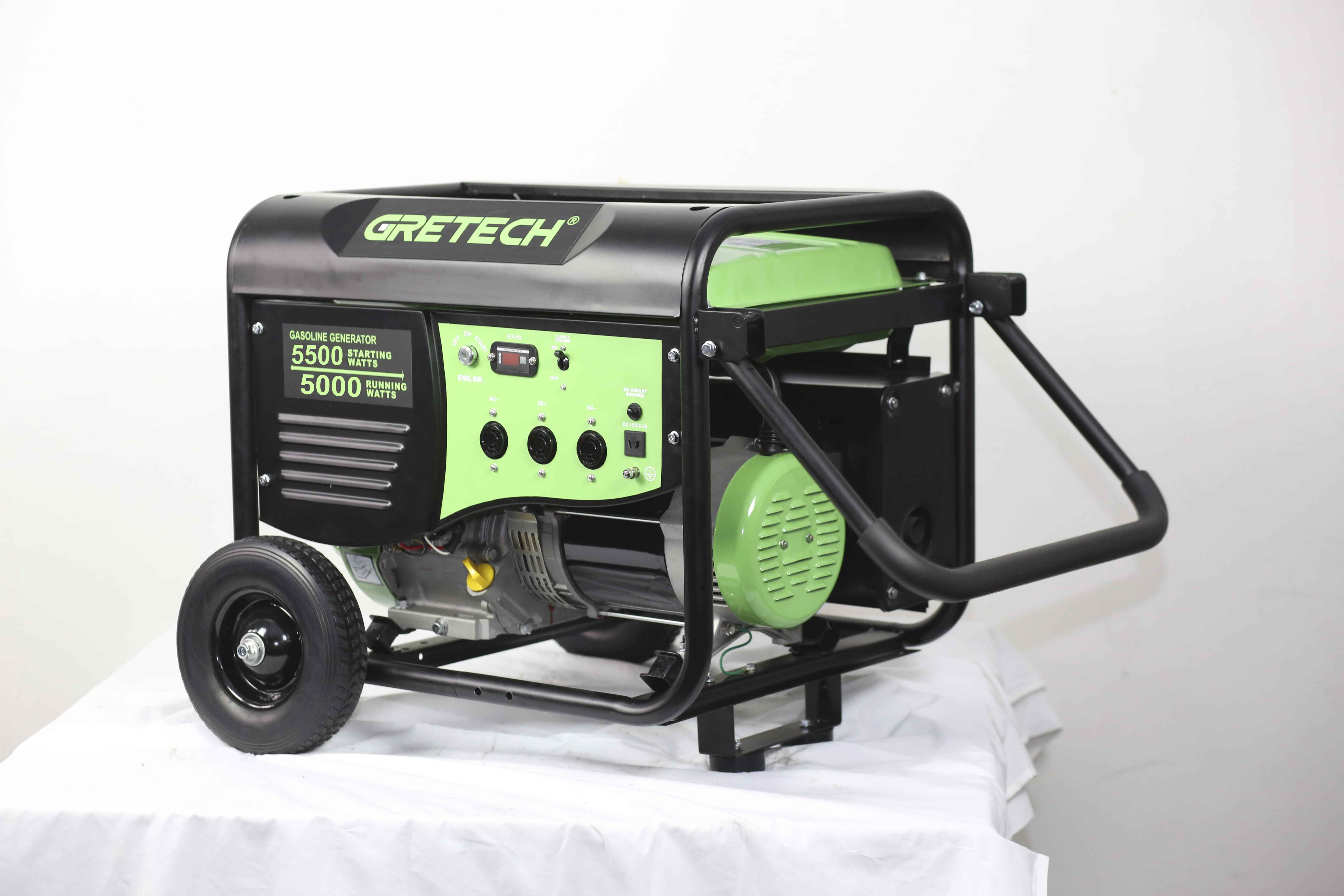 Gretech JL650012 turbine electric start rechargeable battery electric generator gasoline 380v 5kw for sale