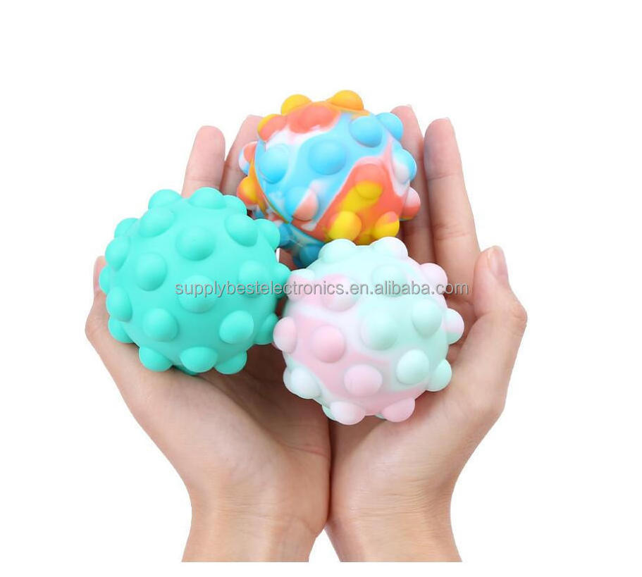 HotSale Rainbow 3D Stress Balls Fidget Toy, Silicone Popping Push it Bubble Fidget Ball, Mesh Squish Ball DNA Stress Relief Ball