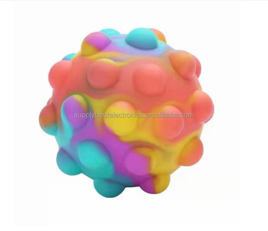 HotSale Rainbow 3D Stress Balls Fidget Toy, Silicone Popping Push it Bubble Fidget Ball, Mesh Squish Ball DNA Stress Relief Ball