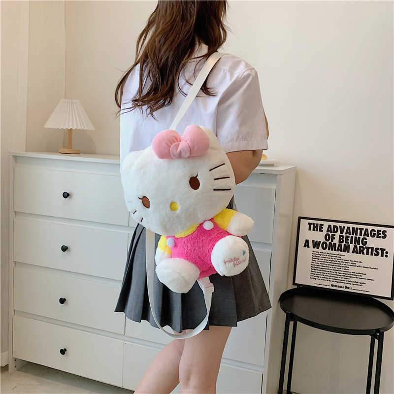 Kawai Hello KT Cat Plush Backpacks Plush Toy Sanrio Kitty Plush Backpacks For Kids Birthday Gift