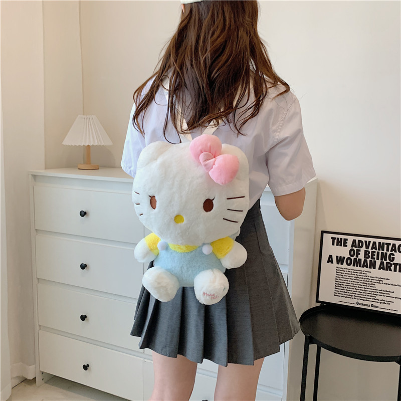 Kawai Hello KT Cat Plush Backpacks Plush Toy Sanrio Kitty Plush Backpacks For Kids Birthday Gift