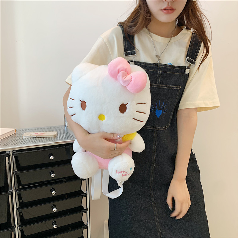 Kawai Hello KT Cat Plush Backpacks Plush Toy Sanrio Kitty Plush Backpacks For Kids Birthday Gift