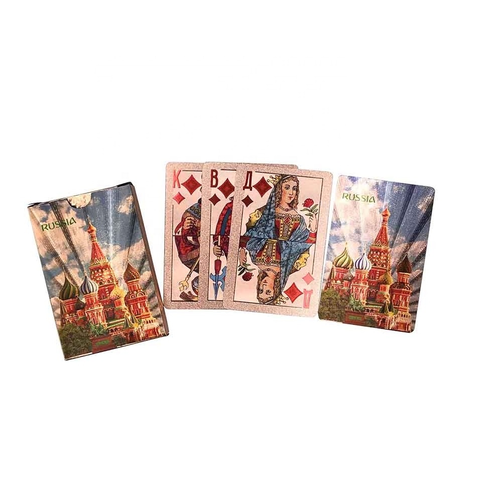 brown foil playing cards Russia Cathedral design plastic poker tour souvenir trading cards