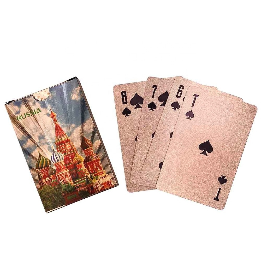 brown foil playing cards Russia Cathedral design plastic poker tour souvenir trading cards