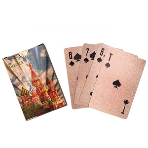 brown foil playing cards Russia Cathedral design plastic poker tour souvenir trading cards