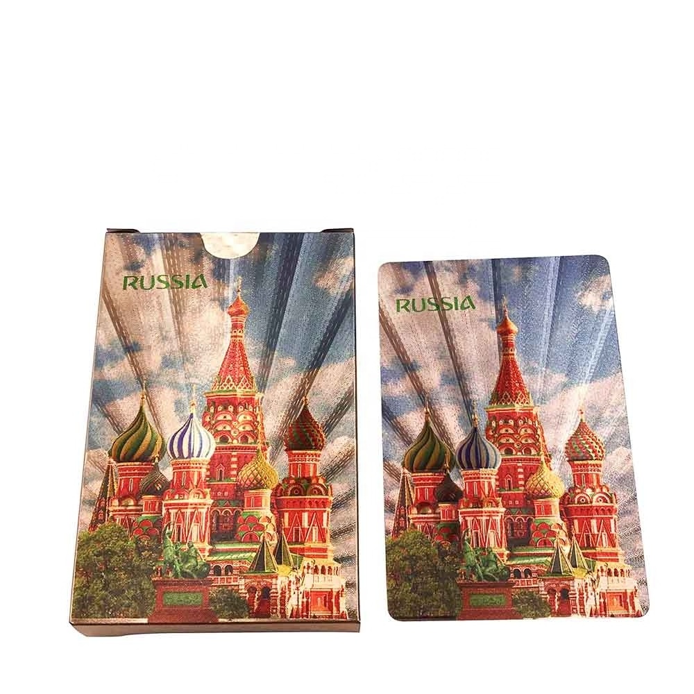 brown foil playing cards Russia Cathedral design plastic poker tour souvenir trading cards