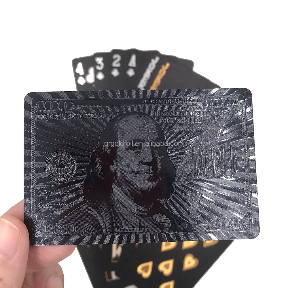 Cool Black foil playing card U.S dollar design black poker Gold black waterproof game card accept customized