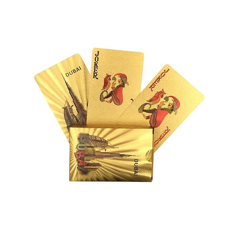 Dubai theme gold foil playing cards gold plated plastic card can custom any design