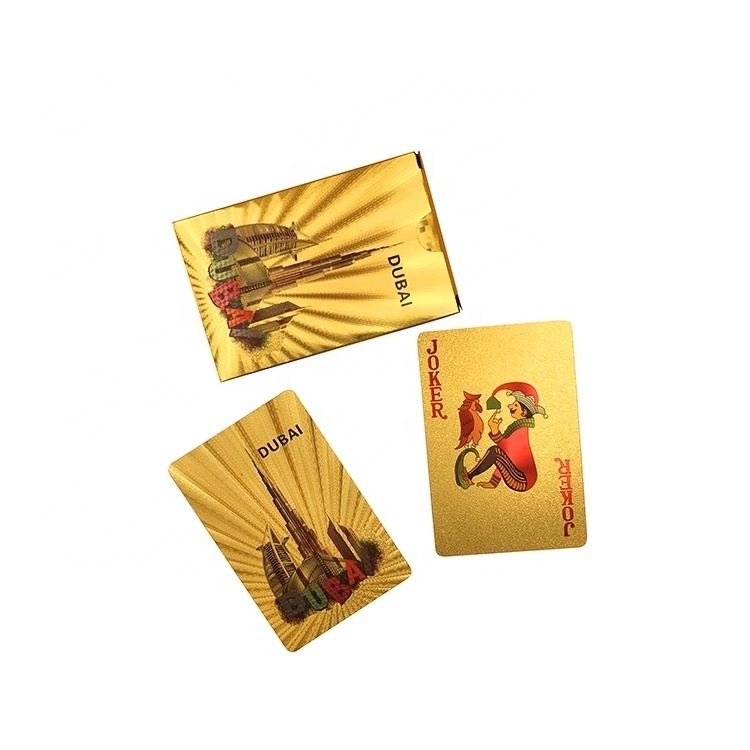 Dubai theme gold foil playing cards gold plated plastic card can custom any design