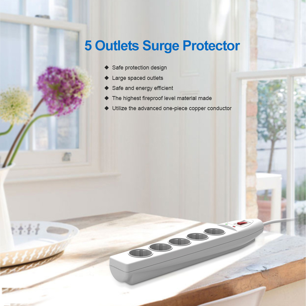 5 AC outlet Surge protector lighting protection 2 usb power board eu socket power strip  with VDE Plug and Switch power strip