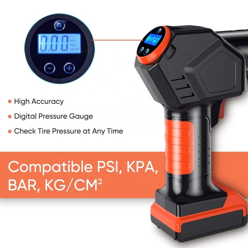 Cordless Tire Inflator Air Compressor Rechargeable Battery Powered Portable Air Pump Digital Pressure Gauge for Cars Motorcycles